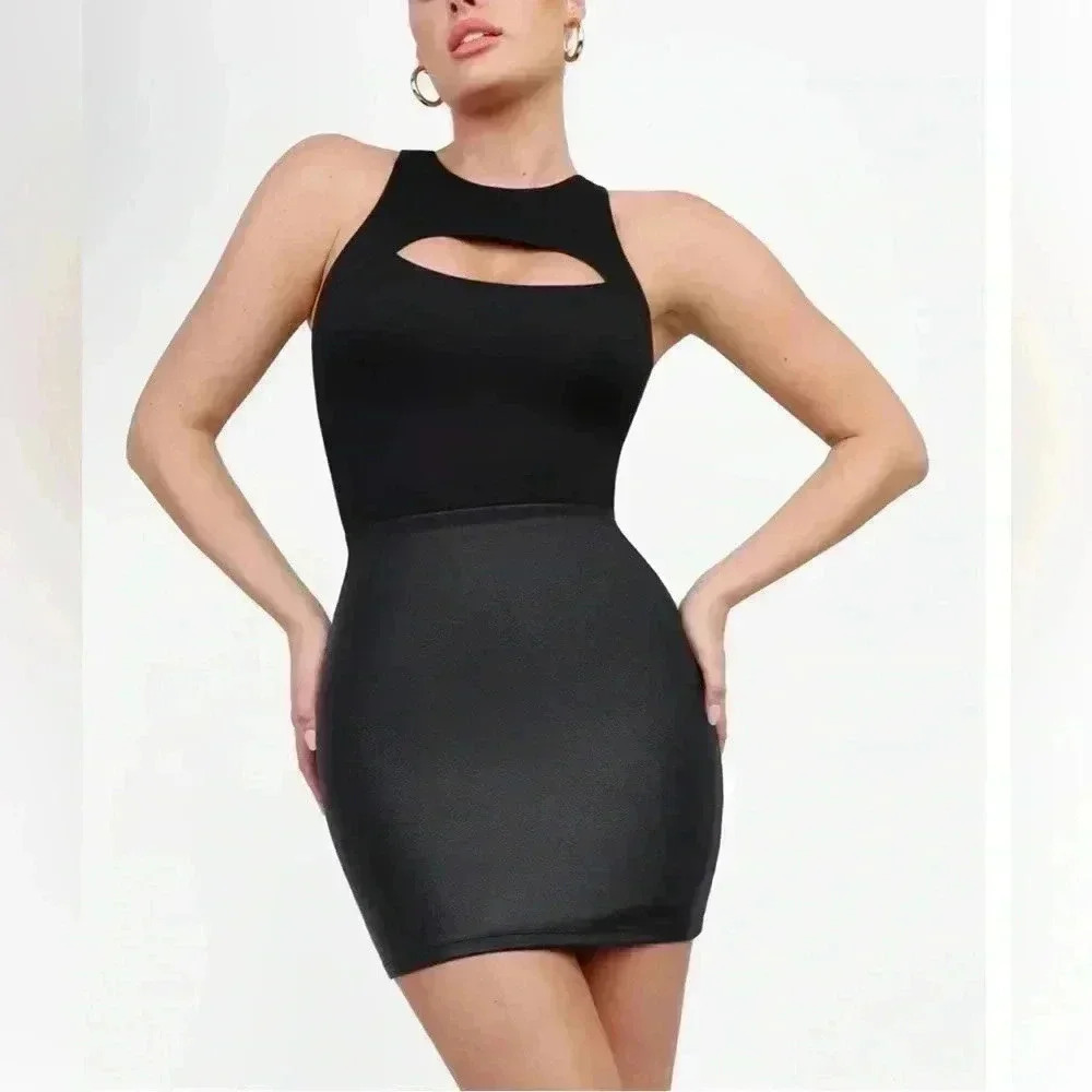 POPILUSH Shapewear Faux Leather Mini Skirt